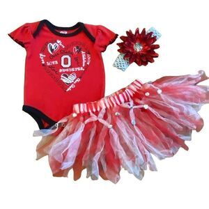 Buckeye OSU Ohio State University 3 Piece Tutu Tee Head band Bow Size 6/9 Months